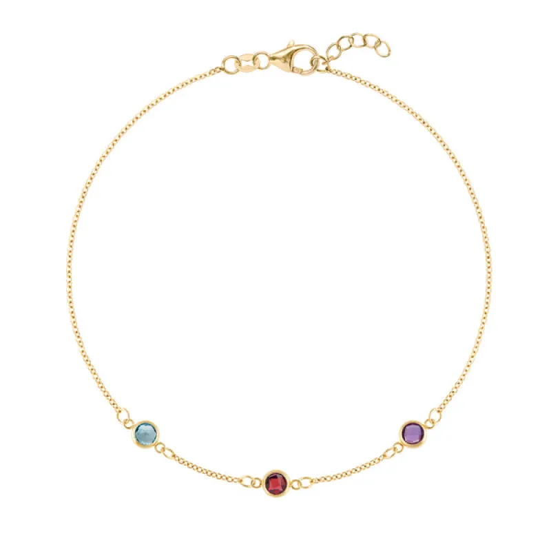 Personalized Classic 3 Birthstone Bracelet in 14k Gold sold by Haverhill
