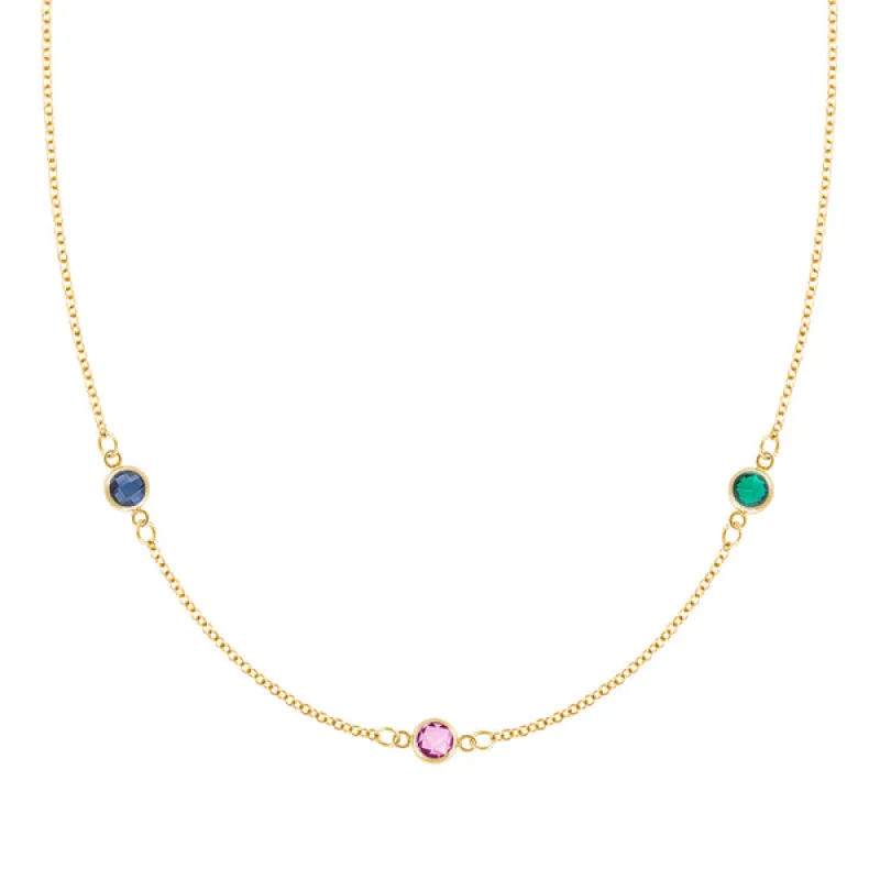 Personalized Classic 3 Birthstone Necklace in 14k Gold sold by Haverhill