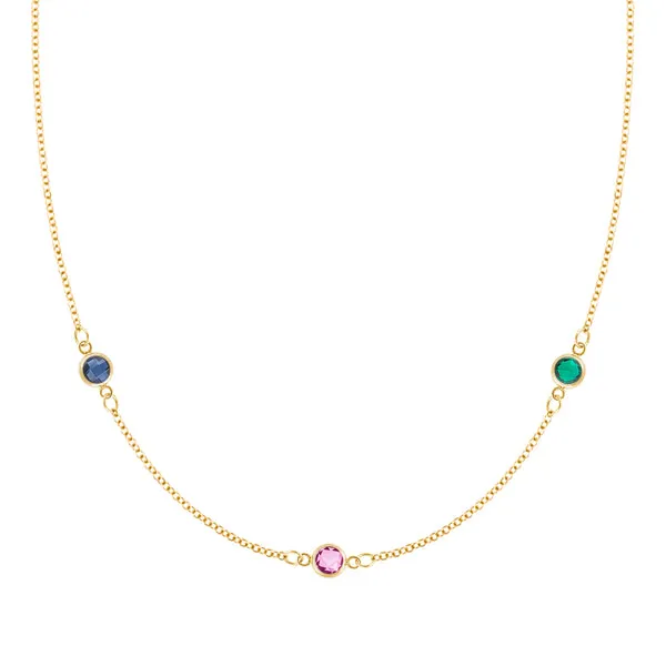 Personalized Classic 3 Birthstone Necklace in 14k Gold sold by Haverhill
