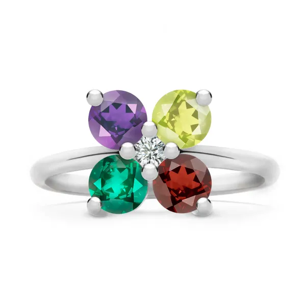 Personalized Greenwich 4 Birthstone & Diamond Ring in 14k Gold sold by Haverhill