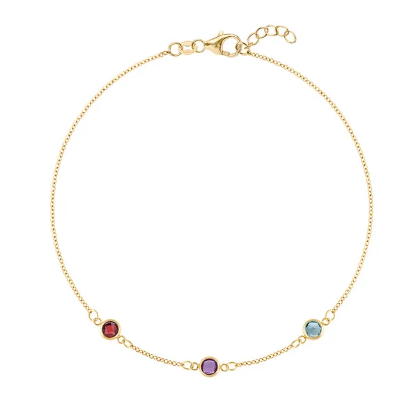 Personalized Classic 3 Birthstone Bracelet in 14k Gold sold by Haverhill