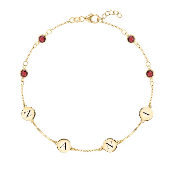 Personalized Classic 4 Letter & 4 Birthstone Bracelet in 14k Gold sold by Haverhill