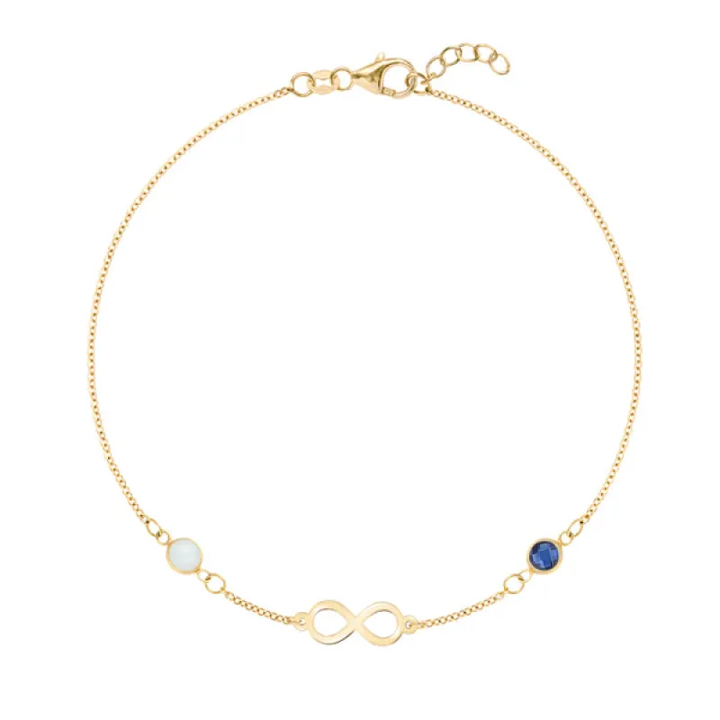 Personalized Classic Infinity & 2 Birthstone Bracelet in 14k Gold sold by Haverhill