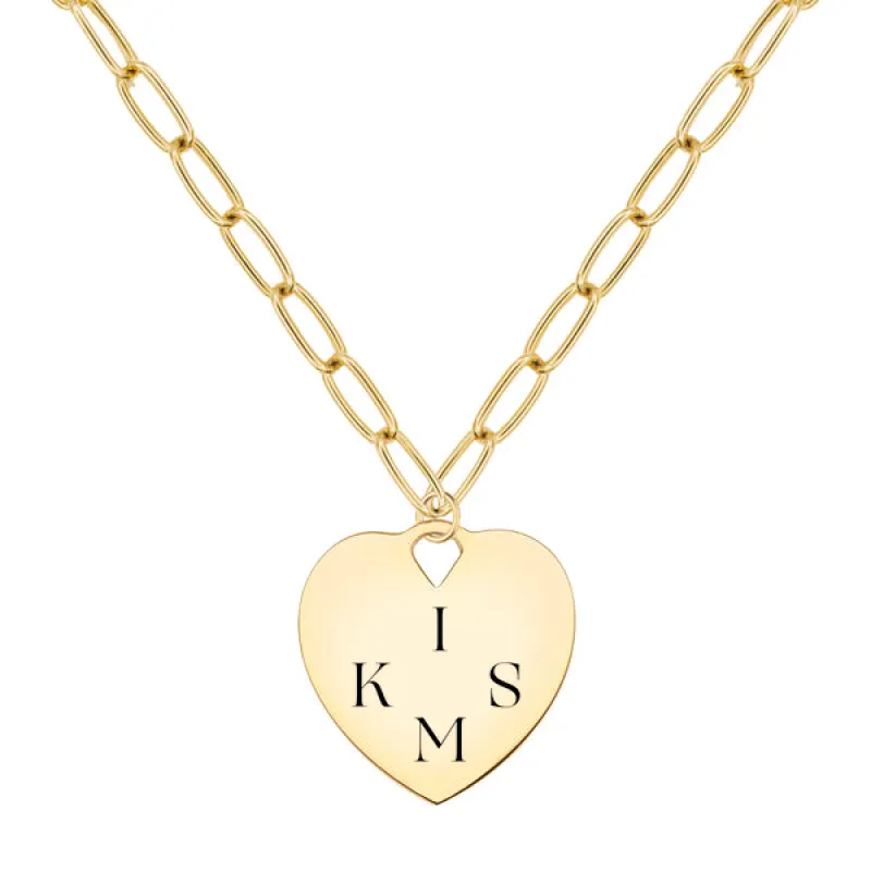 Engravable Large Flat Heart Pendant with Adelaide Chain in 14k Gold sold by Haverhill