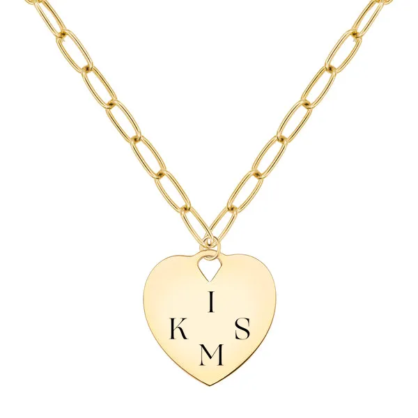 Engravable Large Flat Heart Pendant with Adelaide Chain in 14k Gold sold by Haverhill