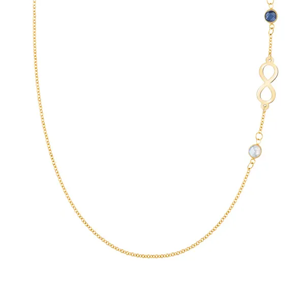 Personalized Classic Infinity & 2 Birthstone Necklace in 14k Gold sold by Haverhill