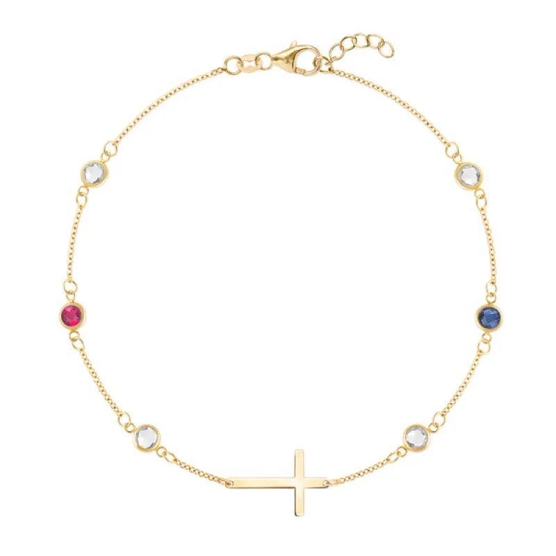 Personalized Bayberry Birthstone Cross Bracelet in 14k Gold sold by Haverhill