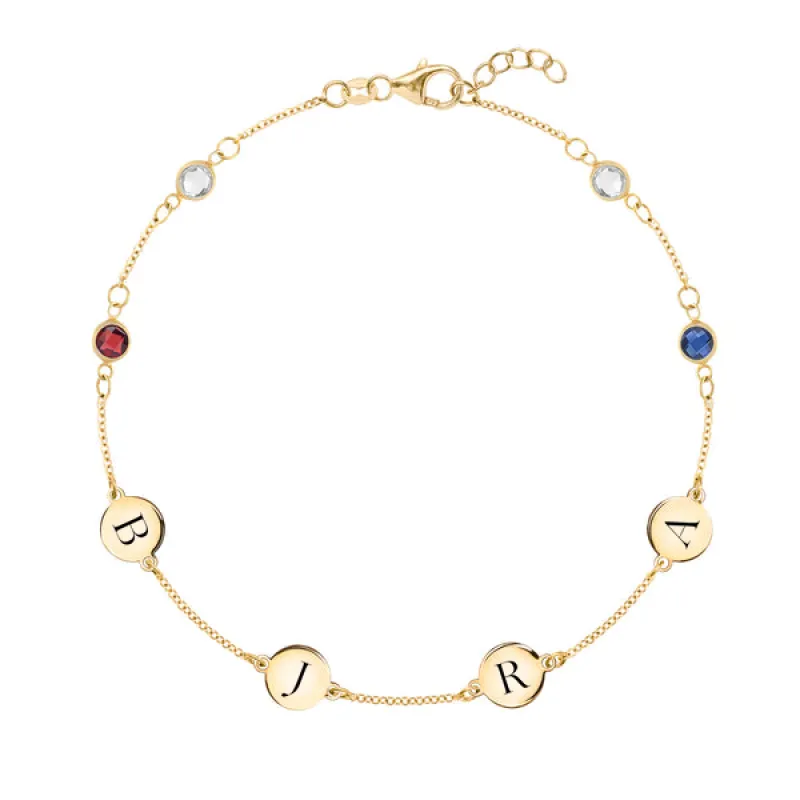 Personalized Classic 4 Letter & 4 Birthstone Bracelet in 14k Gold sold by Haverhill