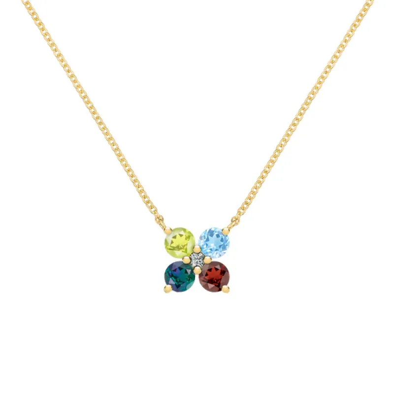 Personalized Greenwich 4 Birthstone & Diamond Necklace in 14k Gold sold by Haverhill