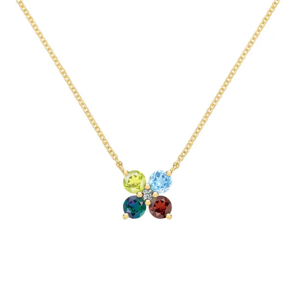 Personalized Greenwich 4 Birthstone & Diamond Necklace in 14k Gold sold by Haverhill