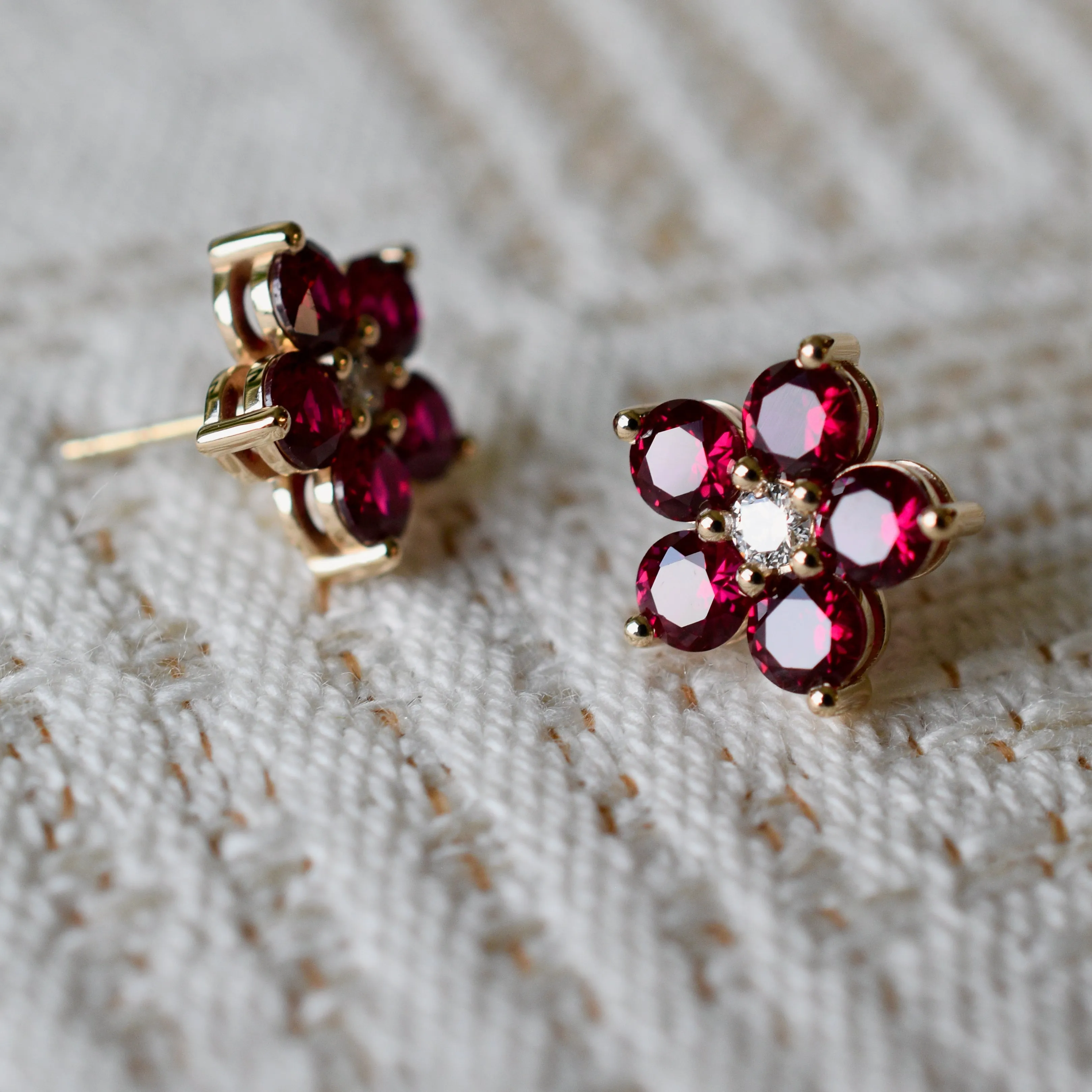 Personalized Greenwich Flower Birthstone & Diamond Earrings in 14k Gold sold by Haverhill product image thumbnail 3