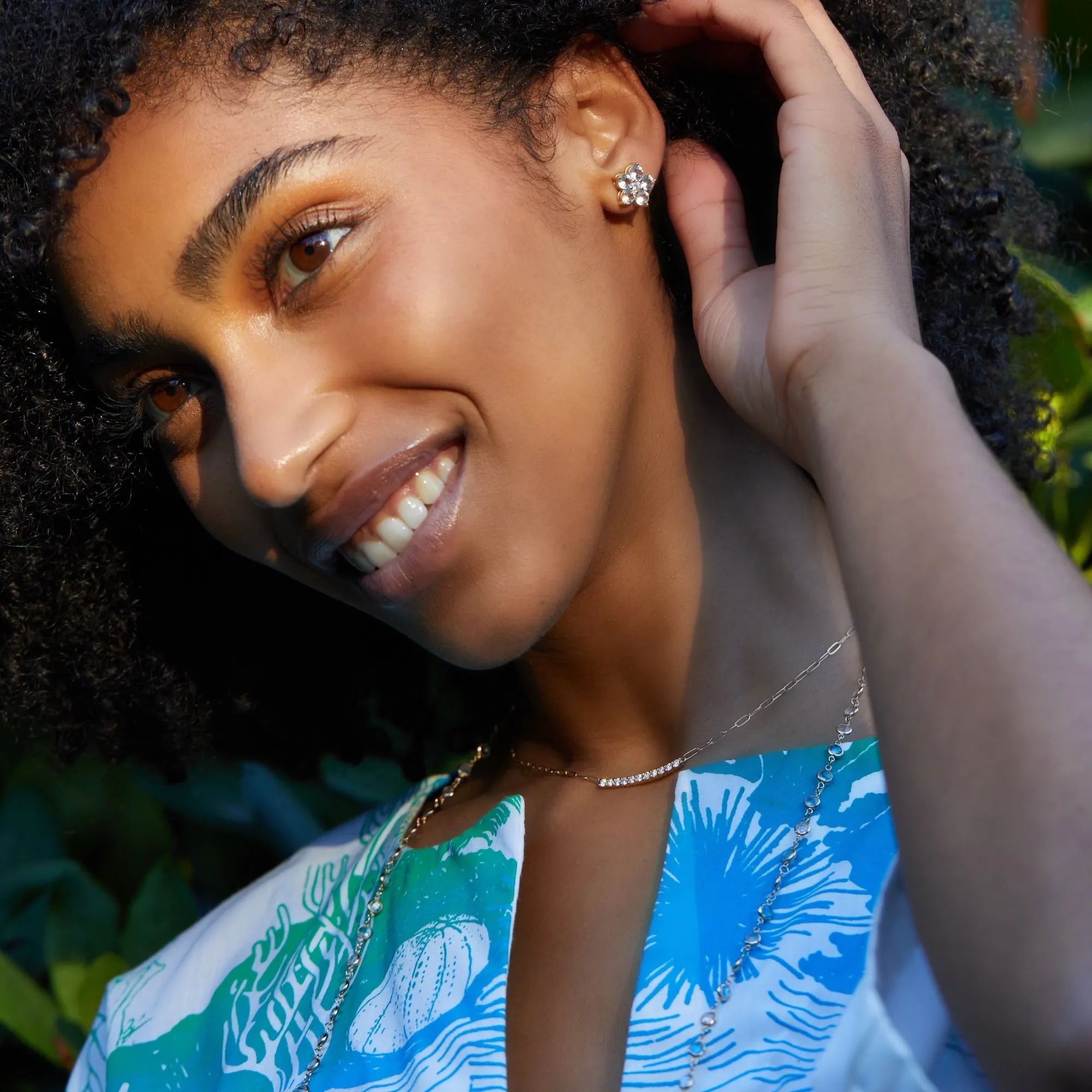 Personalized Greenwich Flower Birthstone & Diamond Earrings in 14k Gold sold by Haverhill product image thumbnail 2