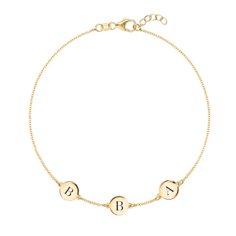 Personalized 3 Letter Bracelet in 14k Gold (Single Spacing) sold by Haverhill