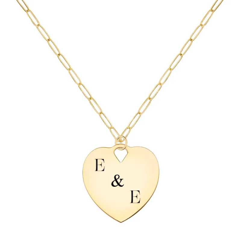 Engravable Large Flat Heart Pendant with Adelaide Mini Chain in 14k Gold sold by Haverhill