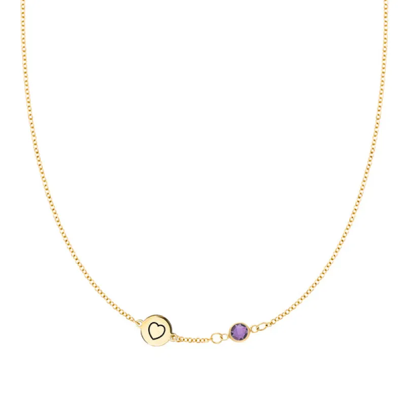 Personalized Heart Disc & Classic 1 Birthstone Necklace in 14k Gold sold by Haverhill