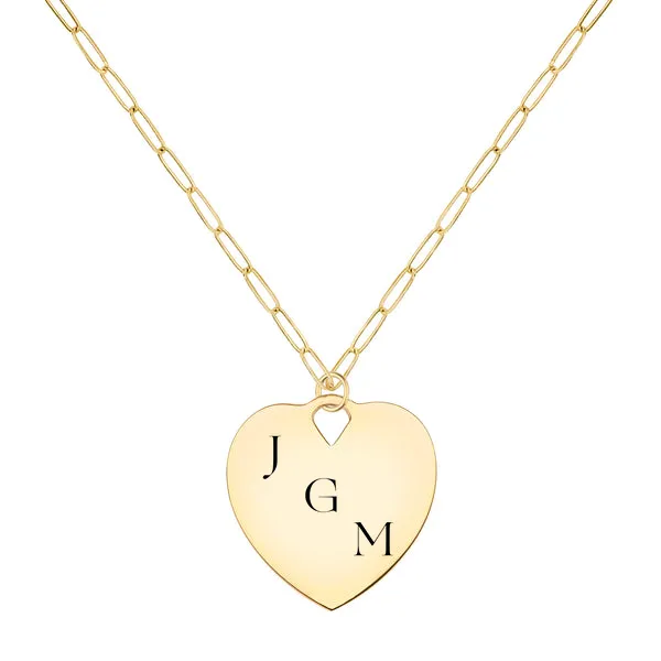 Engravable Large Flat Heart Pendant with Adelaide Mini Chain in 14k Gold sold by Haverhill