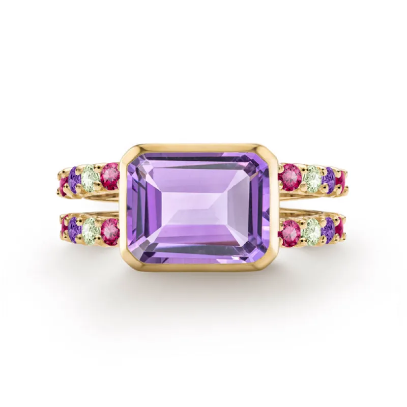 Personalized Warren Horizontal Birthstone Ring with Accent Stones in 14k Gold sold by Haverhill