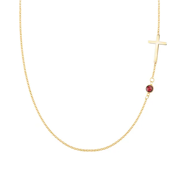 Personalized Classic Cross & 1 Birthstone Necklace in 14k Gold sold by Haverhill