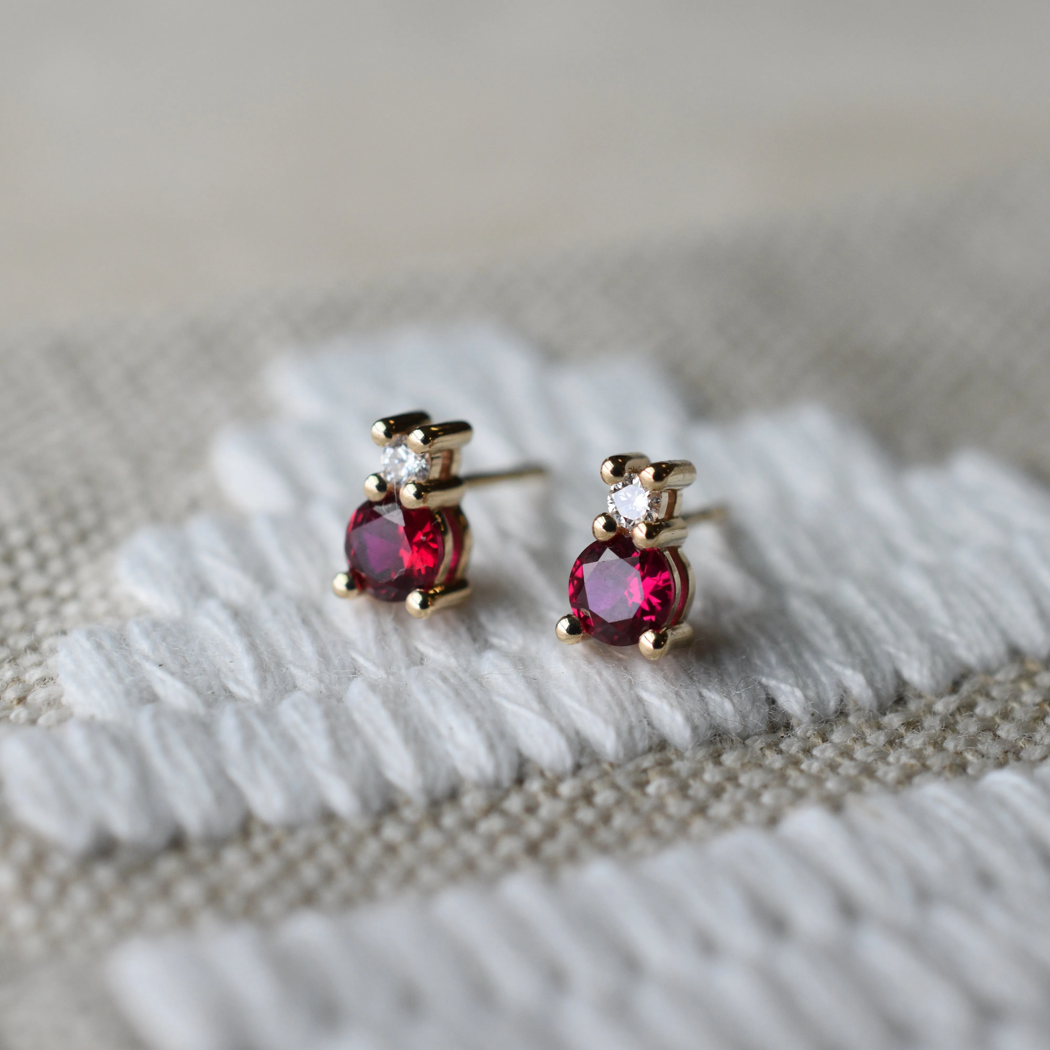 Personalized Greenwich Solitaire Birthstone & Diamond Earrings in 14k Gold sold by Haverhill product image thumbnail 3