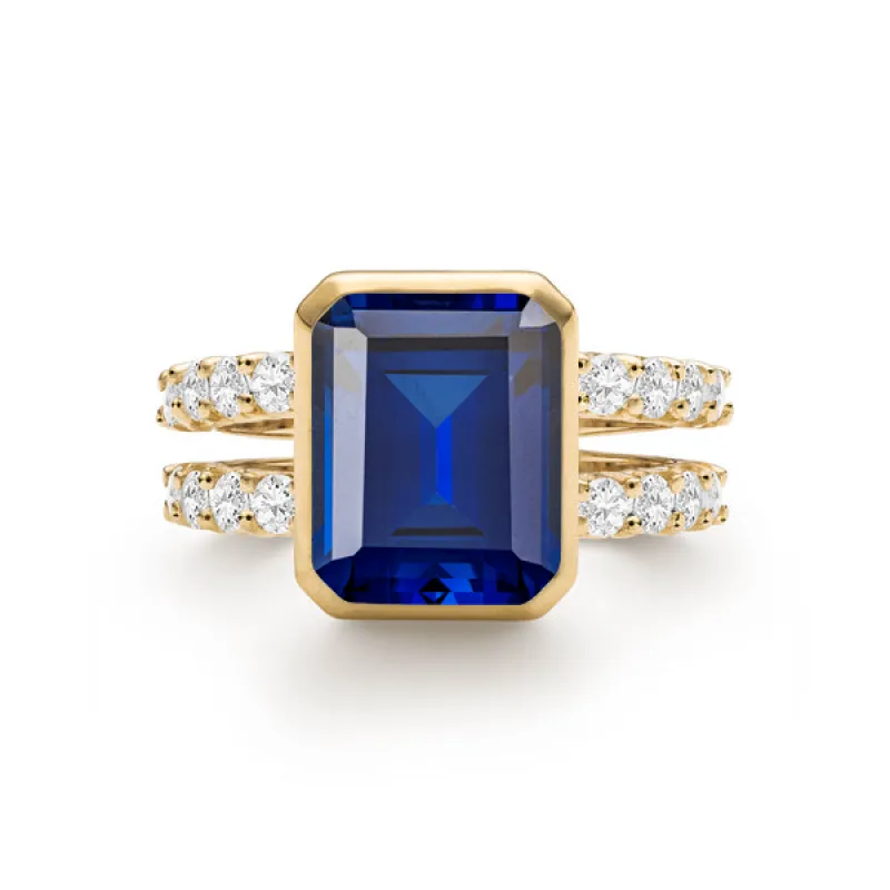 Personalized Warren Vertical Birthstone Ring with Accent Stones in 14k Gold sold by Haverhill