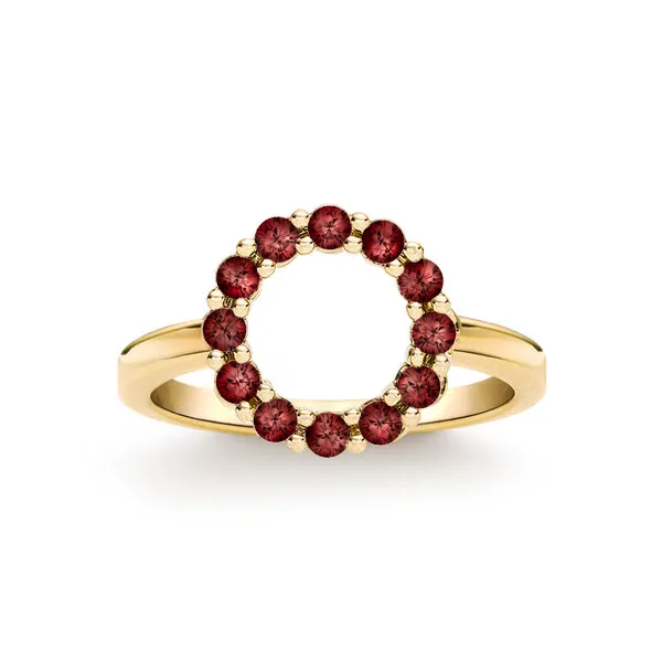 Personalized Rosecliff Small Circle Birthstone Ring in 14k Gold sold by Haverhill