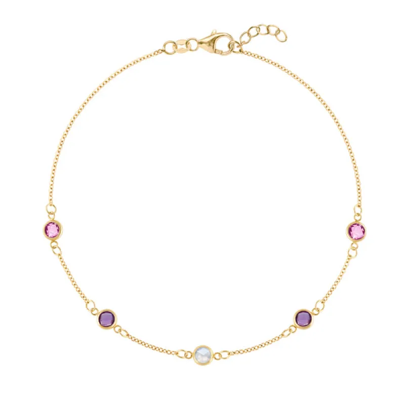 Personalized Classic 5 Birthstone Bracelet in 14k Gold sold by Haverhill