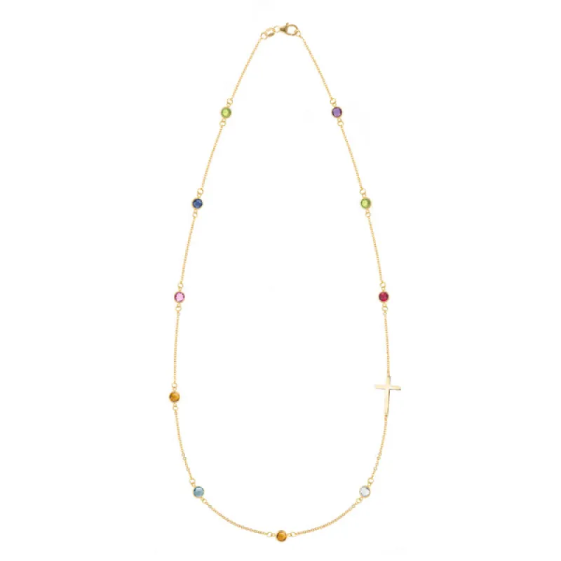 Personalized Bayberry Birthstone Cross Necklace in 14k Gold sold by Haverhill