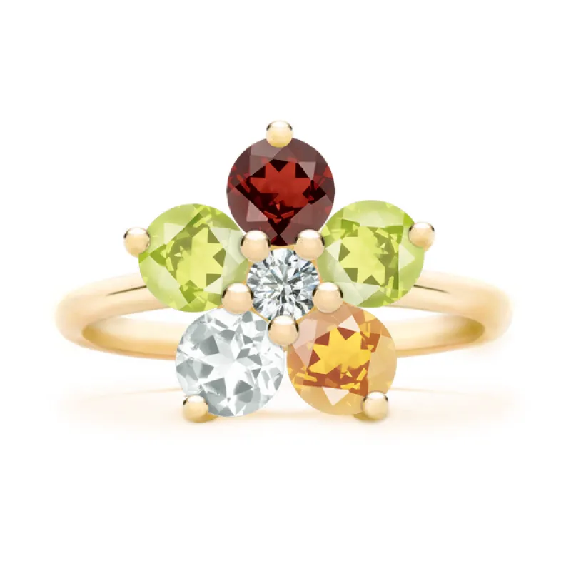 Personalized Greenwich Flower Birthstone & Diamond Ring in 14k Gold sold by Haverhill