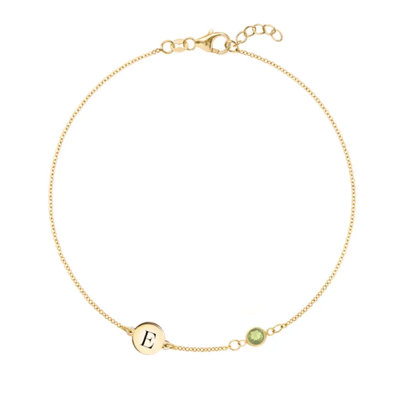 Personalized Classic 1 Letter & 1 Birthstone Bracelet in 14k Gold sold by Haverhill