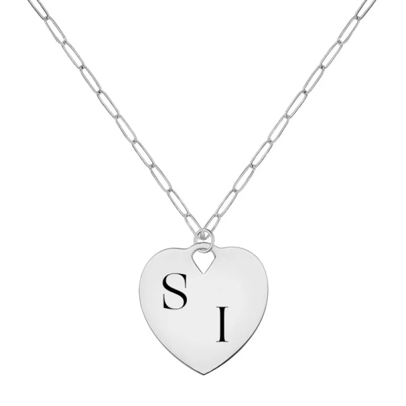 Engravable Large Flat Heart Pendant with Adelaide Mini Chain in 14k Gold sold by Haverhill