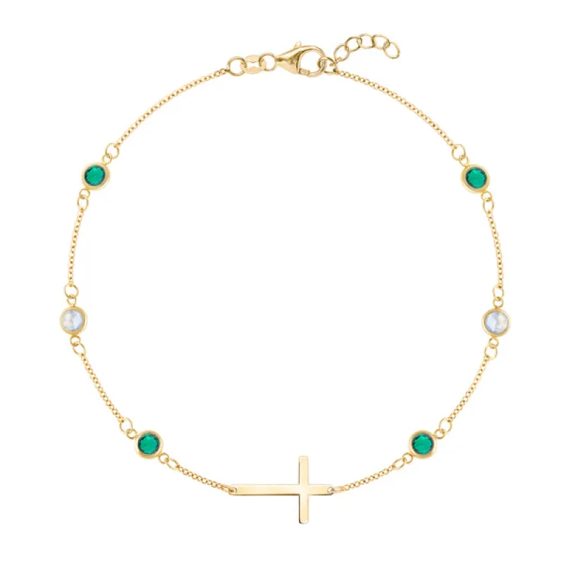 Personalized Bayberry Birthstone Cross Bracelet in 14k Gold sold by Haverhill
