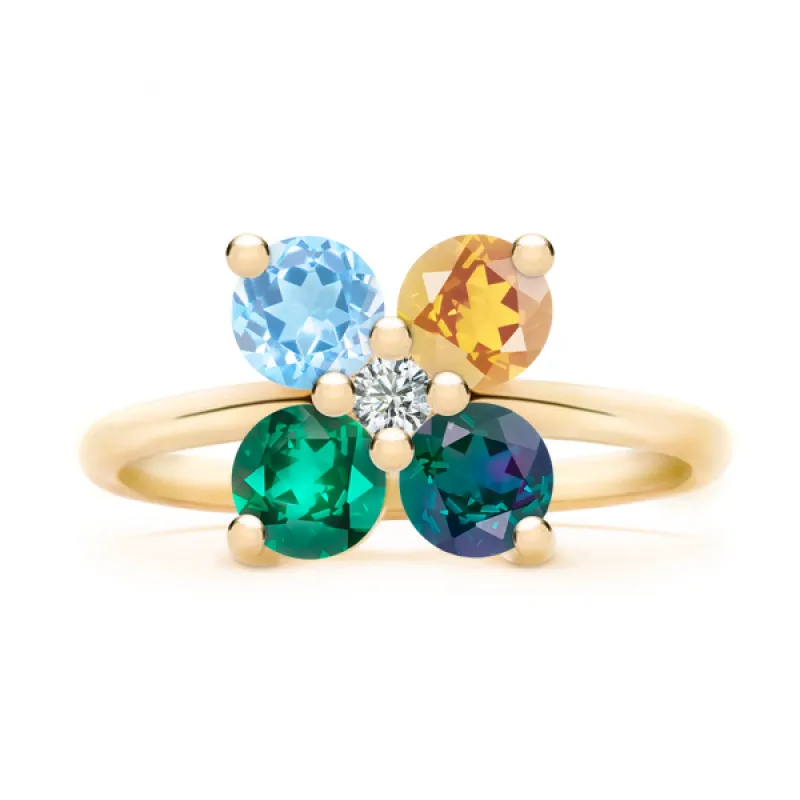 Personalized Greenwich 4 Birthstone & Diamond Ring in 14k Gold sold by Haverhill