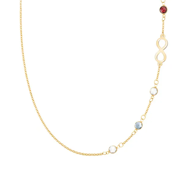 Personalized Classic Infinity & 4 Birthstone Necklace in 14k Gold sold by Haverhill