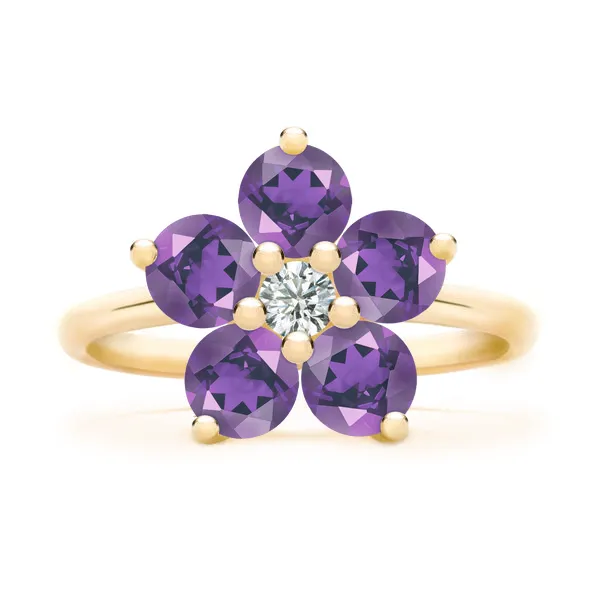Personalized Greenwich Flower Birthstone & Diamond Ring in 14k Gold sold by Haverhill