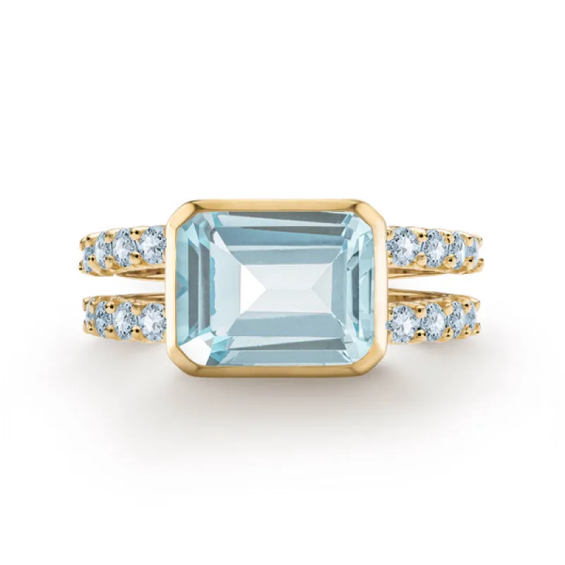 Personalized Warren Horizontal Birthstone Ring with Accent Stones in 14k Gold sold by Haverhill