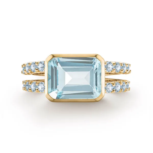 Personalized Warren Horizontal Birthstone Ring with Accent Stones in 14k Gold sold by Haverhill