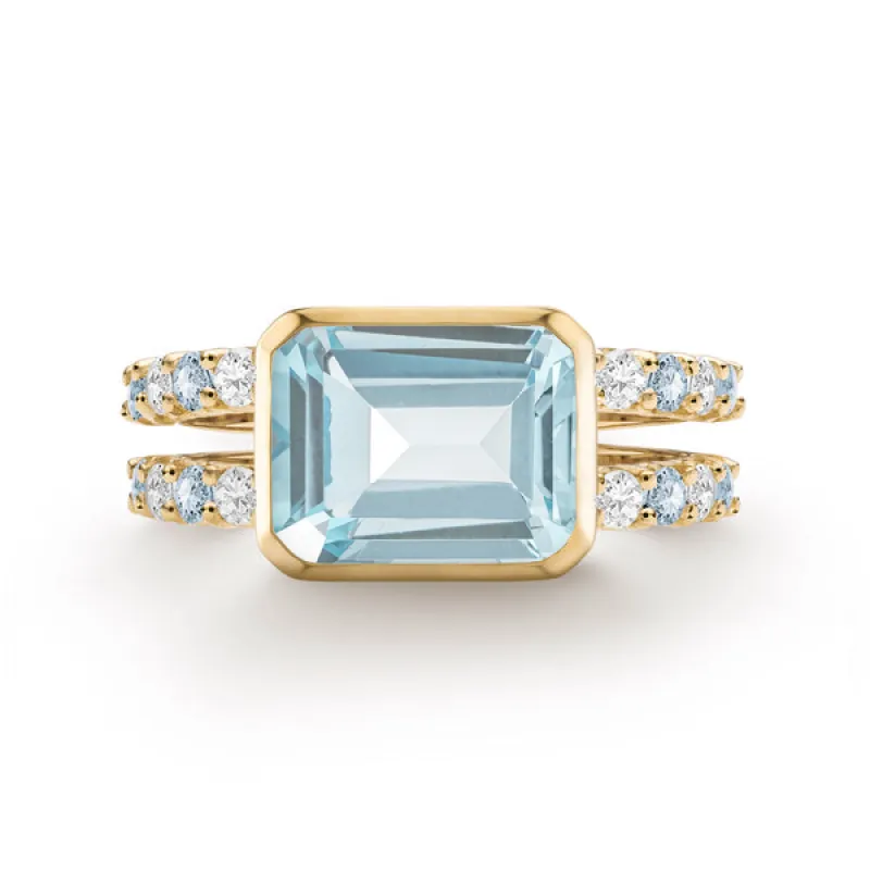 Personalized Warren Horizontal Birthstone Ring with Accent Stones in 14k Gold sold by Haverhill