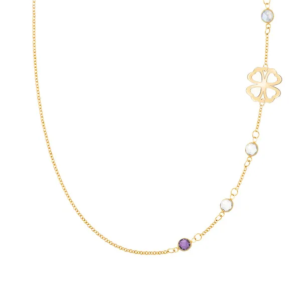 Personalized Classic Clover & 4 Birthstone Necklace in 14k Gold sold by Haverhill