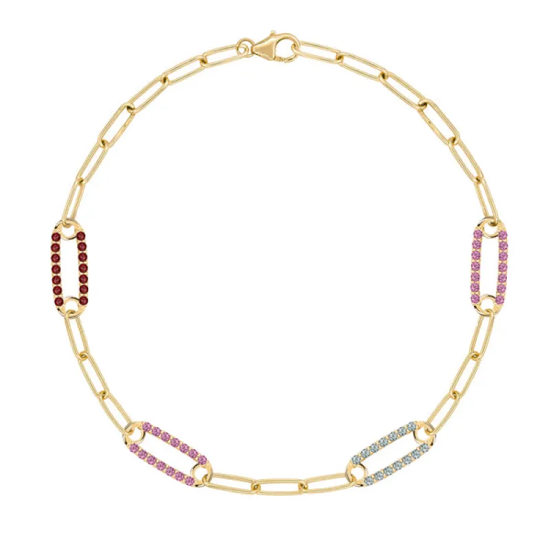Personalized Adelaide 4 Pavé Birthstone Link Bracelet in 14k Gold sold by Haverhill