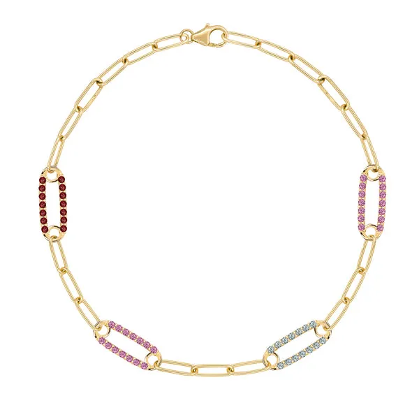 Personalized Adelaide 4 Pavé Birthstone Link Bracelet in 14k Gold sold by Haverhill