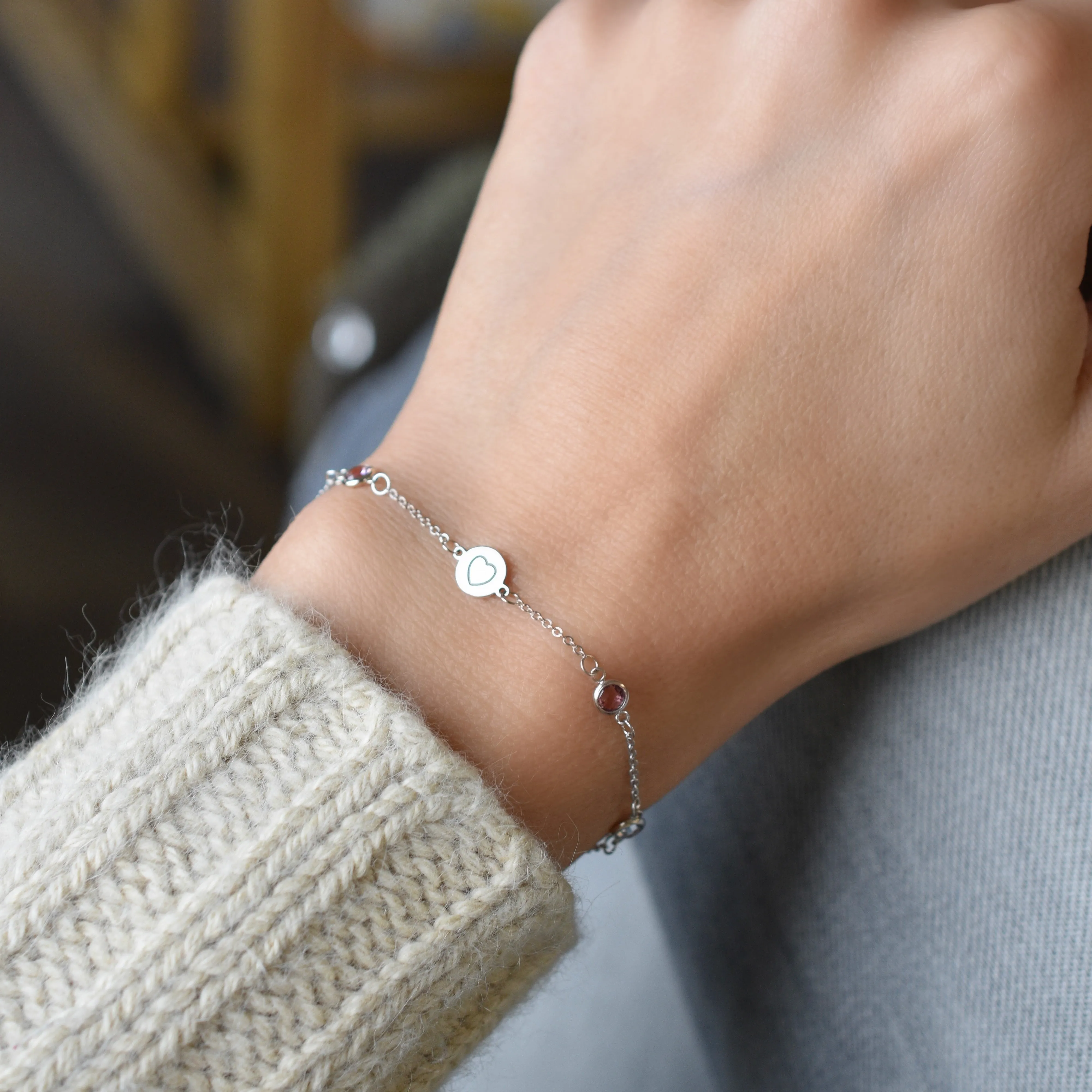 Personalized Heart Disc & Classic 4 Birthstone Bracelet in 14k Gold sold by Haverhill product image thumbnail 2