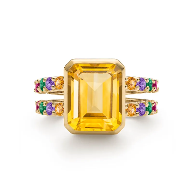 Personalized Warren Vertical Birthstone Ring with Accent Stones in 14k Gold sold by Haverhill