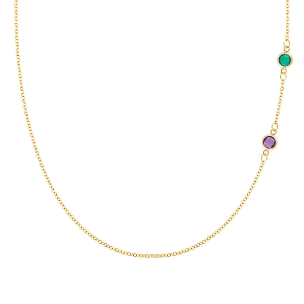 Personalized Classic 2 Birthstone Necklace in 14k Gold sold by Haverhill