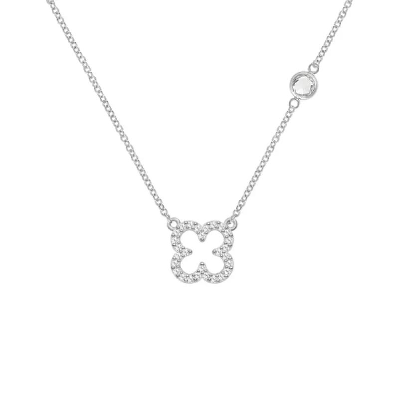 Personalized Diamond Clover & Birthstone Necklace in 14k Gold sold by Haverhill