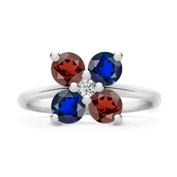 Personalized Greenwich 4 Birthstone & Diamond Ring in 14k Gold sold by Haverhill