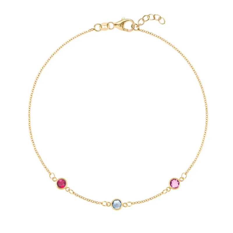 Personalized Classic 3 Birthstone Bracelet in 14k Gold sold by Haverhill