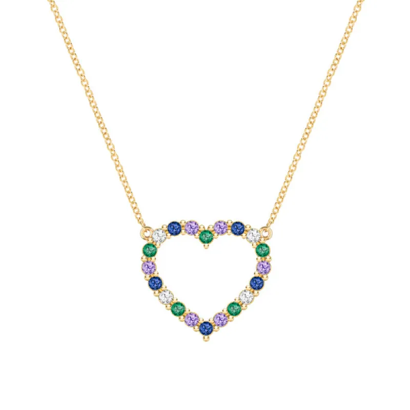 Personalized Rosecliff Heart Birthstone Necklace in 14k Gold sold by Haverhill