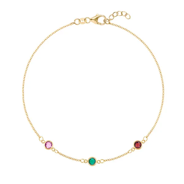 Personalized Classic 3 Birthstone Bracelet in 14k Gold sold by Haverhill