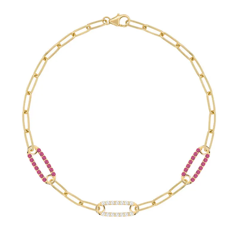 Personalized Adelaide 3 Pavé Birthstone Link Bracelet in 14k Gold sold by Haverhill