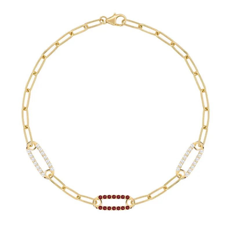 Personalized Adelaide 3 Pavé Birthstone Link Bracelet in 14k Gold sold by Haverhill